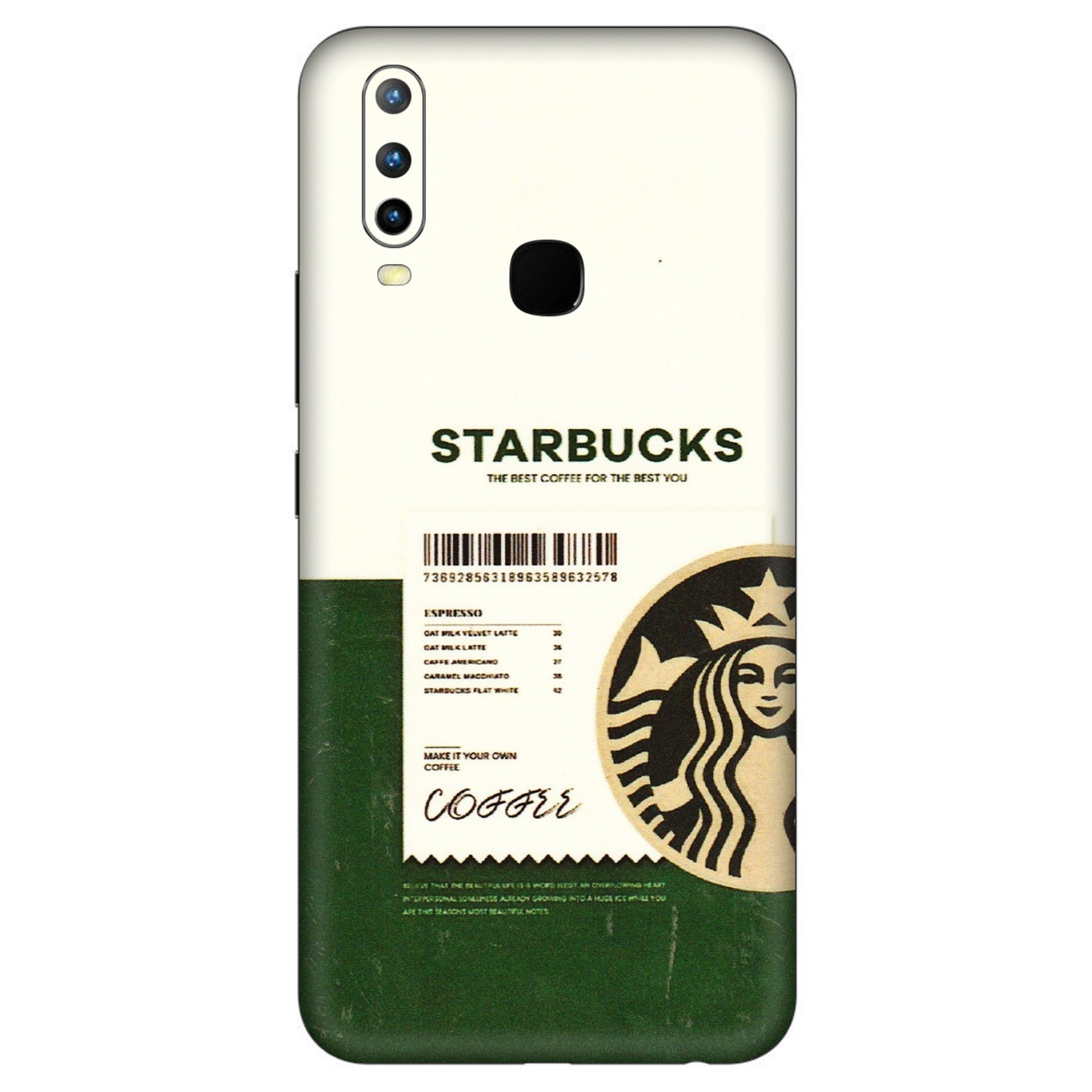 VIVO Z/V/X/T/U/S Series Phone Skins (All Models) - Starbucks Barcode - 3D Embossed Finish (L-308) Vivo U10