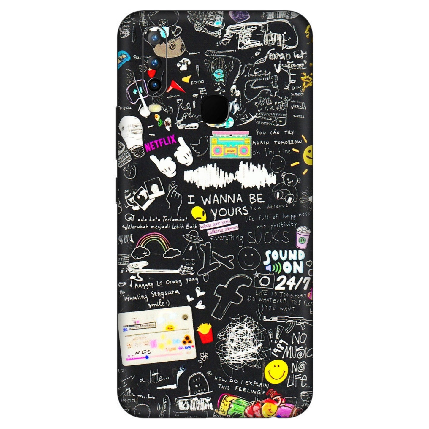 VIVO Z/V/X/T/U/S Series Phone Skins (All Models) - Black Creatives Doodles - 3D Embossed Finish (L-311) Vivo U10