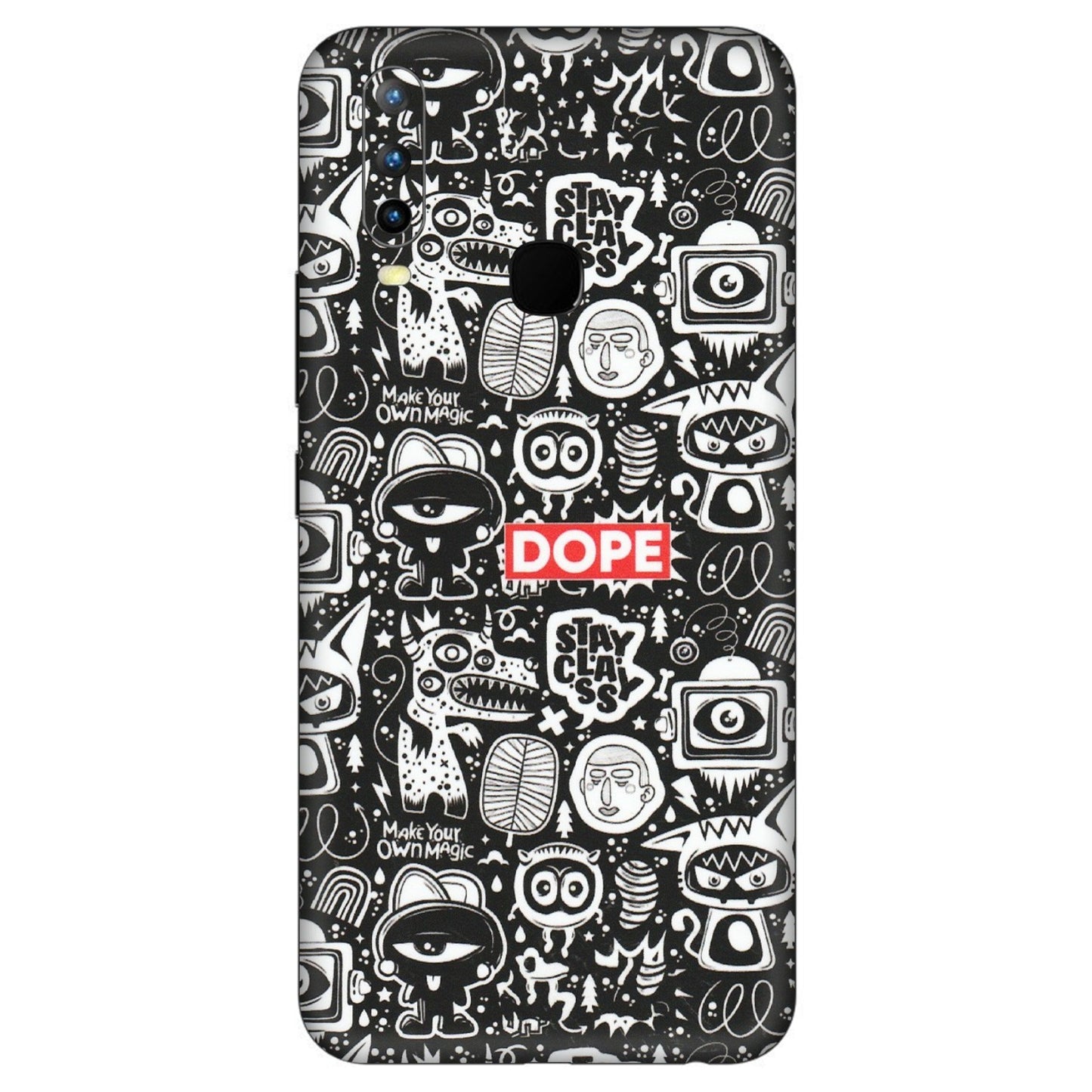 VIVO Z/V/X/T/U/S Series Phone Skins (All Models) - Dope Stay Classy Black Doodles - Matte Finish (M-126) Vivo U10