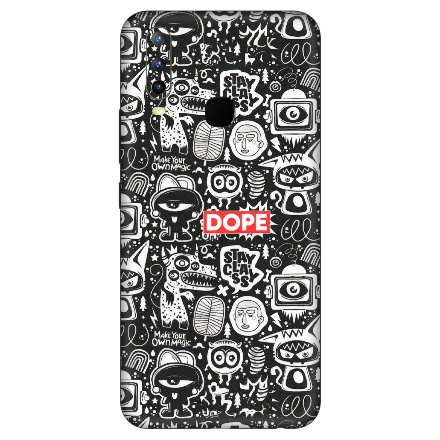 VIVO Z/V/X/T/U/S Series Phone Skins (All Models) - Dope Stay Classy Black Doodles - Matte Finish (M-126) Vivo U10