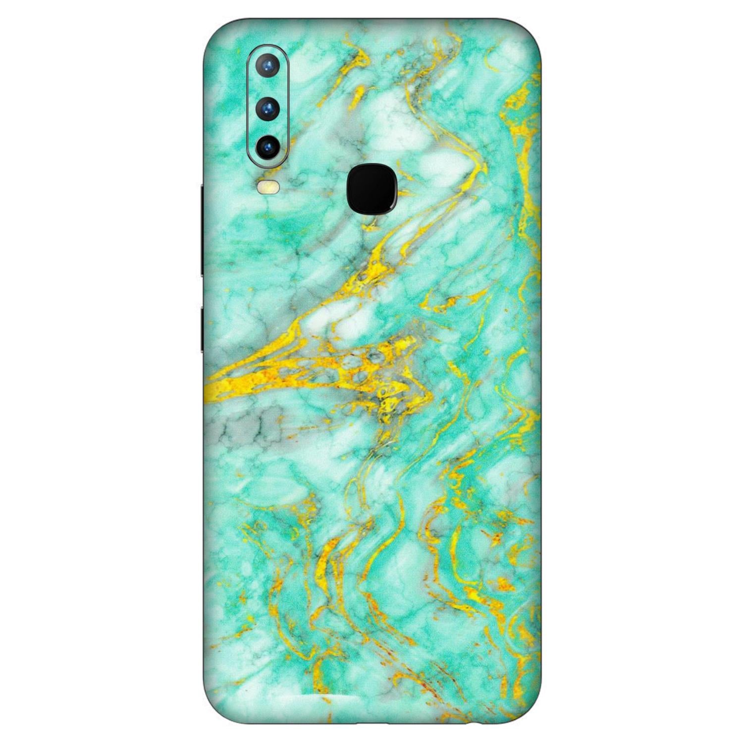 VIVO Z/V/X/T/U/S Series Phone Skins (All Models) - Green And Gold Marble Feel - Matte Finish (M-16) Vivo U10