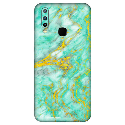 VIVO Z/V/X/T/U/S Series Phone Skins (All Models) - Green And Gold Marble Feel - Matte Finish (M-16) Vivo U10