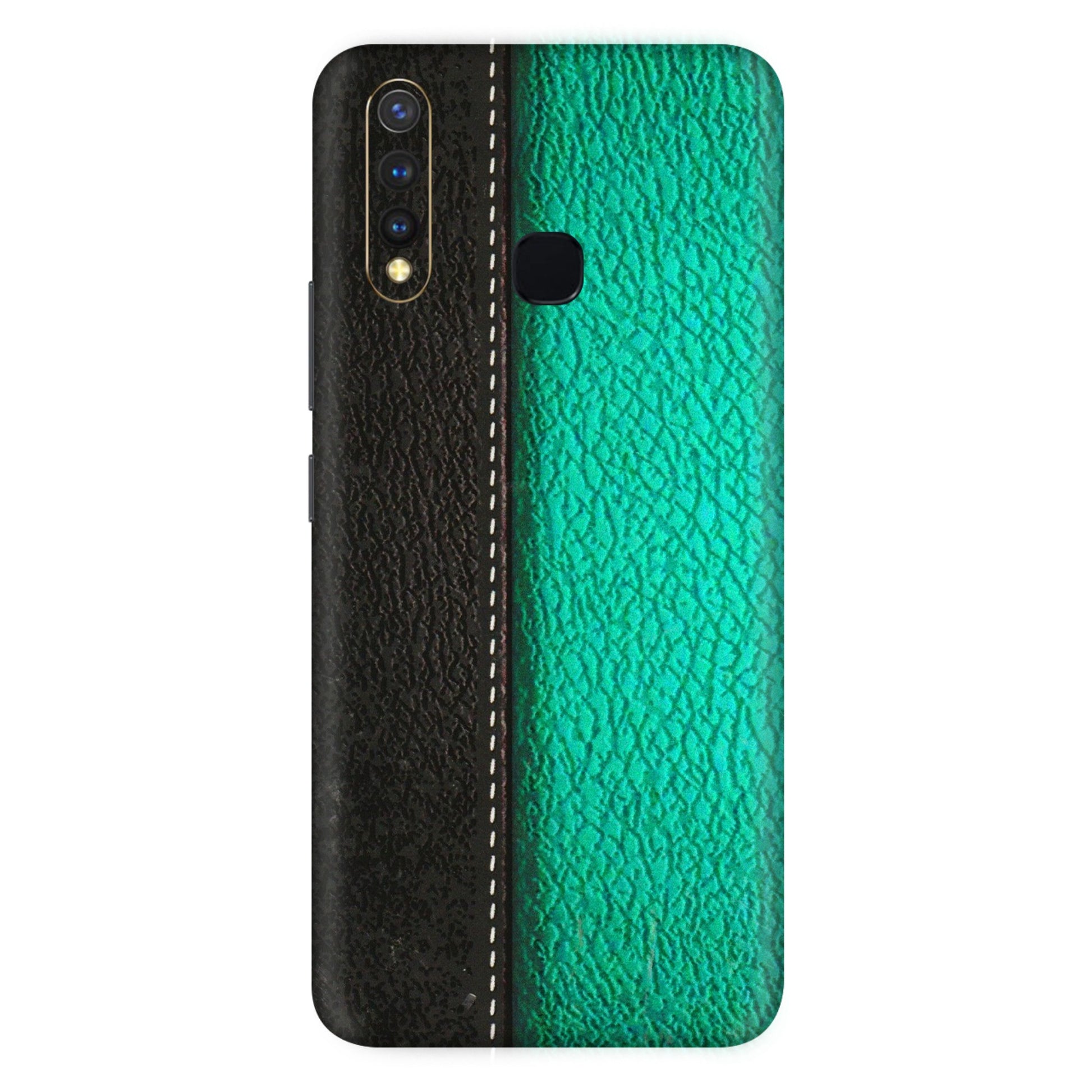 VIVO Z/V/X/T/U/S Series Phone Skins (All Models) - Black Green Dual Leather Stich - 3D Embossed Finish (L-233) Vivo U20