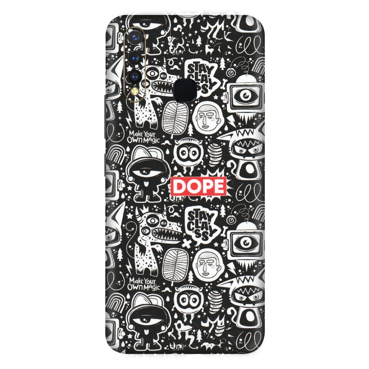 VIVO Z/V/X/T/U/S Series Phone Skins (All Models) - Dope Stay Classy Black Doodles - Matte Finish (M-126) Vivo U20