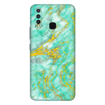VIVO Z/V/X/T/U/S Series Phone Skins (All Models) - Green And Gold Marble Feel - Matte Finish (M-16) Vivo U20