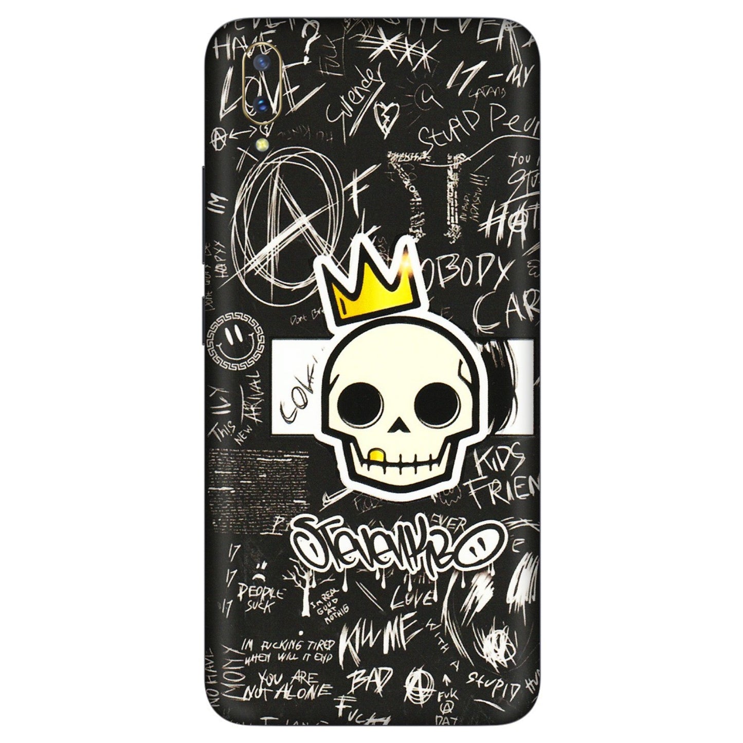 VIVO Z/V/X/T/U/S Series Phone Skins (All Models) - Funny Skull Black Chalk Grafitti - 3D Embossed Finish (L-22) Vivo V11