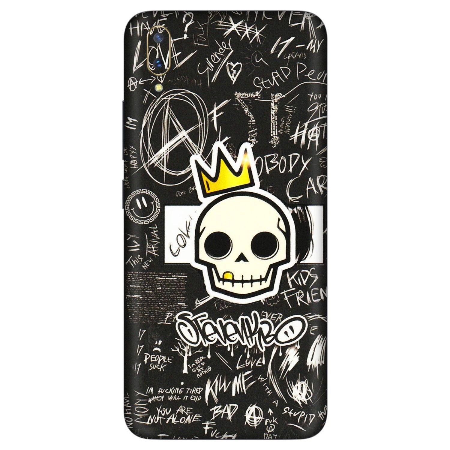 VIVO Z/V/X/T/U/S Series Phone Skins (All Models) - Funny Skull Black Chalk Grafitti - 3D Embossed Finish (L-22) Vivo V11