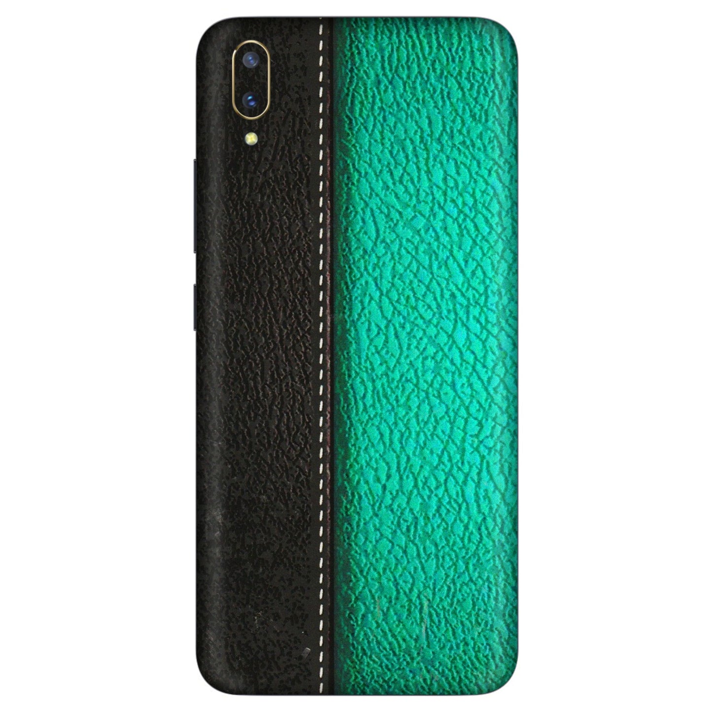 VIVO Z/V/X/T/U/S Series Phone Skins (All Models) - Black Green Dual Leather Stich - 3D Embossed Finish (L-233) Vivo V11