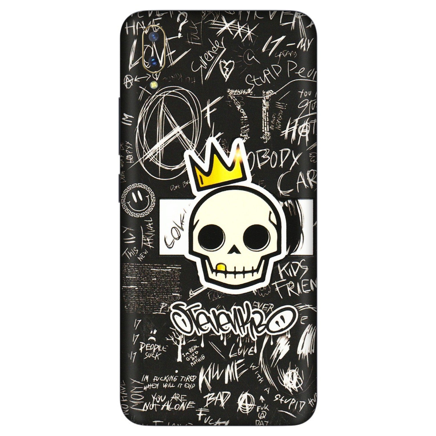 VIVO Z/V/X/T/U/S Series Phone Skins (All Models) - Funny Skull Black Chalk Grafitti - 3D Embossed Finish (L-22) Vivo V11 Pro