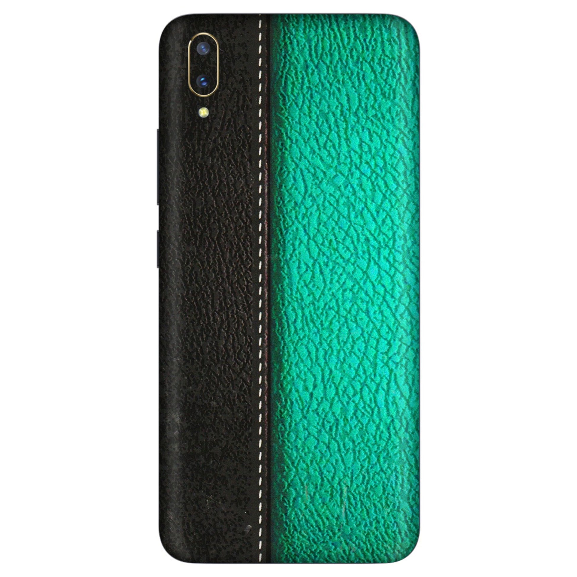 VIVO Z/V/X/T/U/S Series Phone Skins (All Models) - Black Green Dual Leather Stich - 3D Embossed Finish (L-233) Vivo V11 Pro