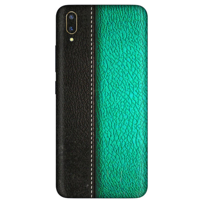 VIVO Z/V/X/T/U/S Series Phone Skins (All Models) - Black Green Dual Leather Stich - 3D Embossed Finish (L-233) Vivo V11 Pro