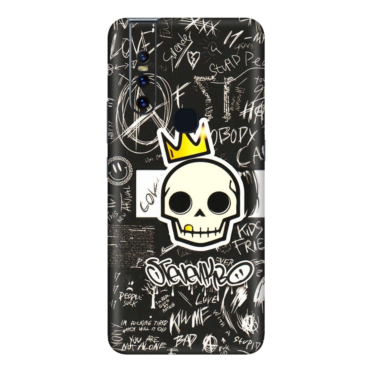 VIVO Z/V/X/T/U/S Series Phone Skins (All Models) - Funny Skull Black Chalk Grafitti - 3D Embossed Finish (L-22) Vivo V15