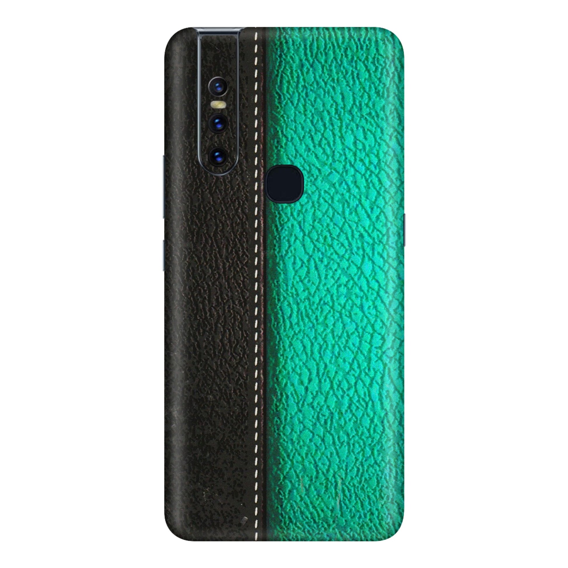 VIVO Z/V/X/T/U/S Series Phone Skins (All Models) - Black Green Dual Leather Stich - 3D Embossed Finish (L-233) Vivo V15