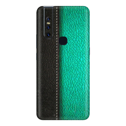 VIVO Z/V/X/T/U/S Series Phone Skins (All Models) - Black Green Dual Leather Stich - 3D Embossed Finish (L-233) Vivo V15
