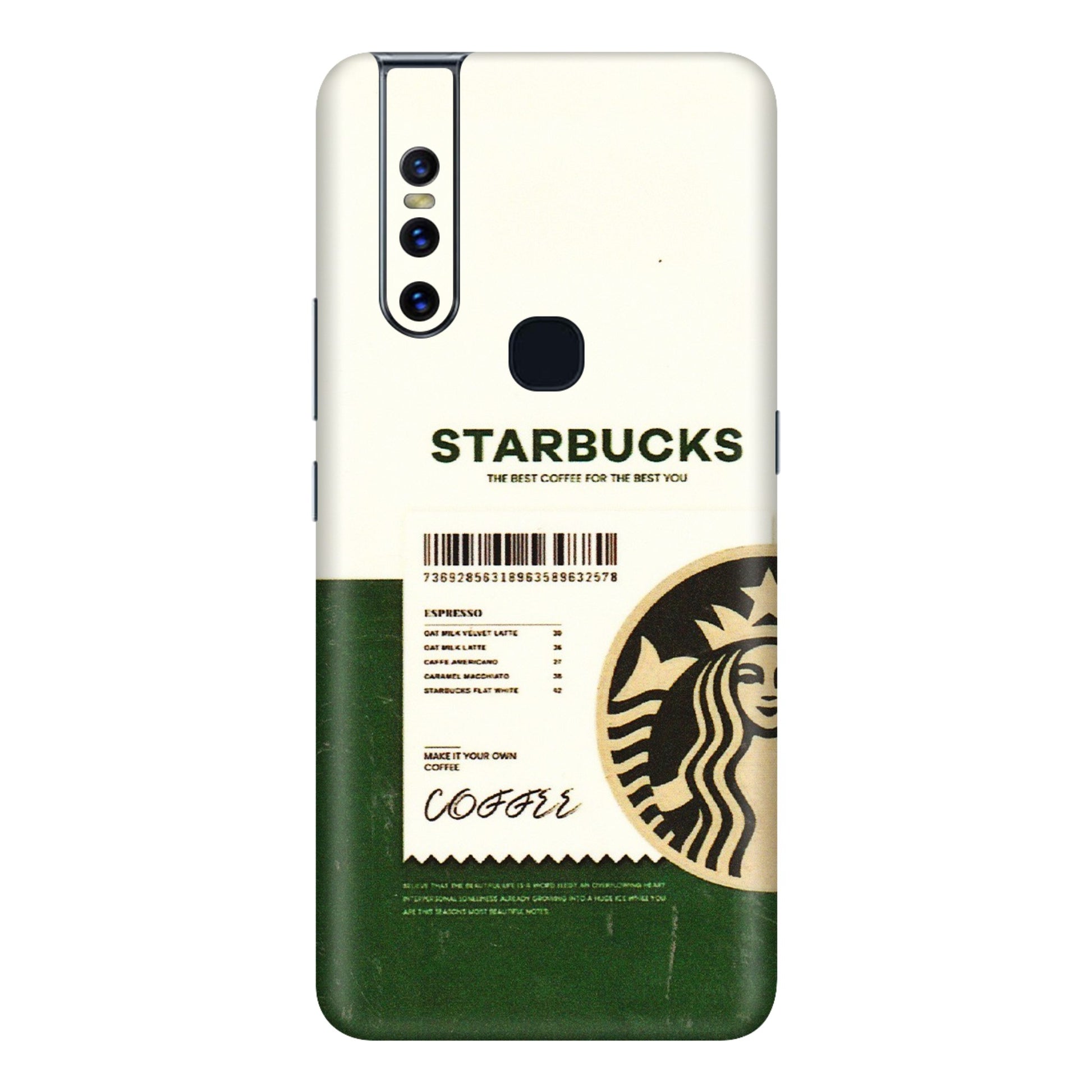 VIVO Z/V/X/T/U/S Series Phone Skins (All Models) - Starbucks Barcode - 3D Embossed Finish (L-308) Vivo V15
