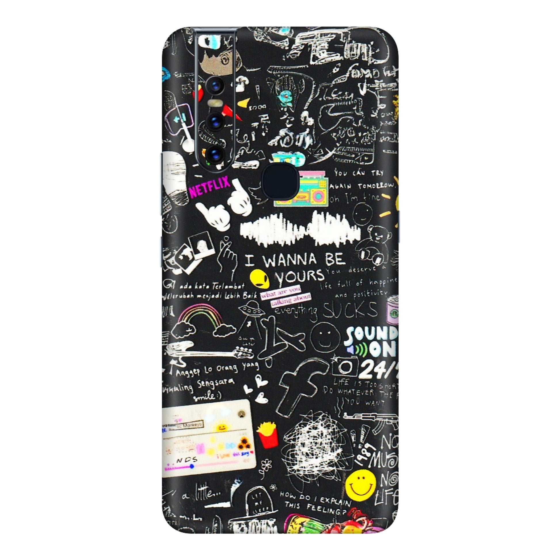 VIVO Z/V/X/T/U/S Series Phone Skins (All Models) - Black Creatives Doodles - 3D Embossed Finish (L-311) Vivo V15