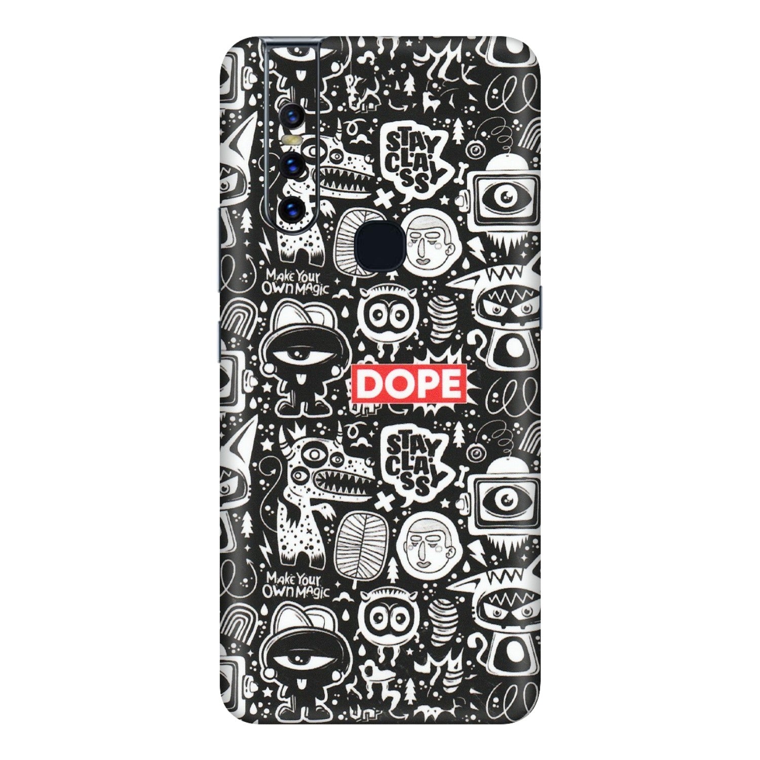 VIVO Z/V/X/T/U/S Series Phone Skins (All Models) - Dope Stay Classy Black Doodles - Matte Finish (M-126) Vivo V15