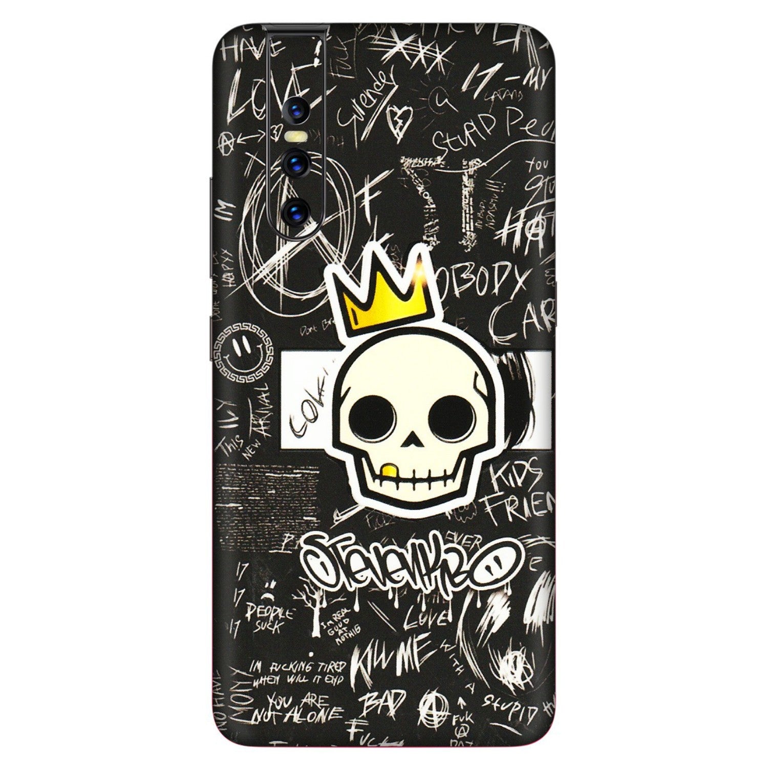 VIVO Z/V/X/T/U/S Series Phone Skins (All Models) - Funny Skull Black Chalk Grafitti - 3D Embossed Finish (L-22) Vivo V15 Pro