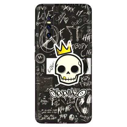 VIVO Z/V/X/T/U/S Series Phone Skins (All Models) - Funny Skull Black Chalk Grafitti - 3D Embossed Finish (L-22) Vivo V15 Pro
