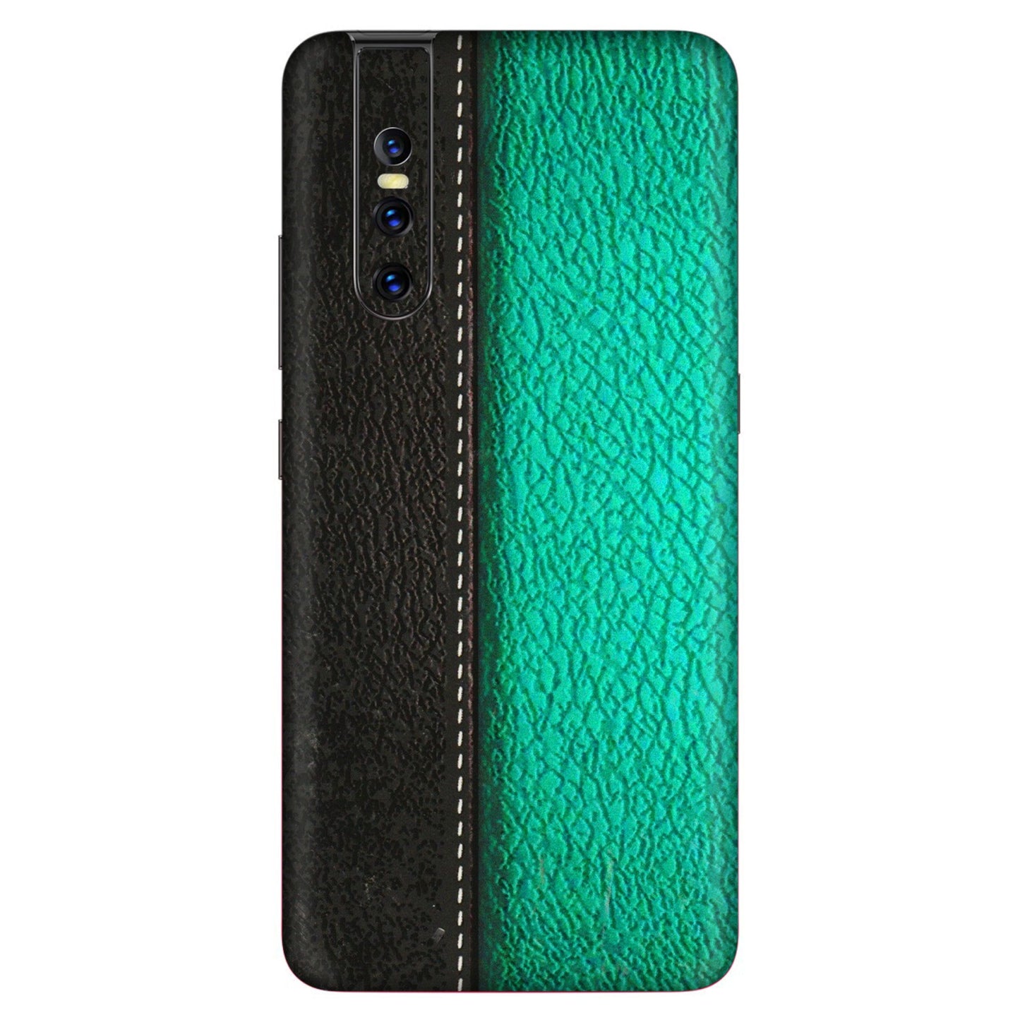 VIVO Z/V/X/T/U/S Series Phone Skins (All Models) - Black Green Dual Leather Stich - 3D Embossed Finish (L-233) Vivo V15 Pro