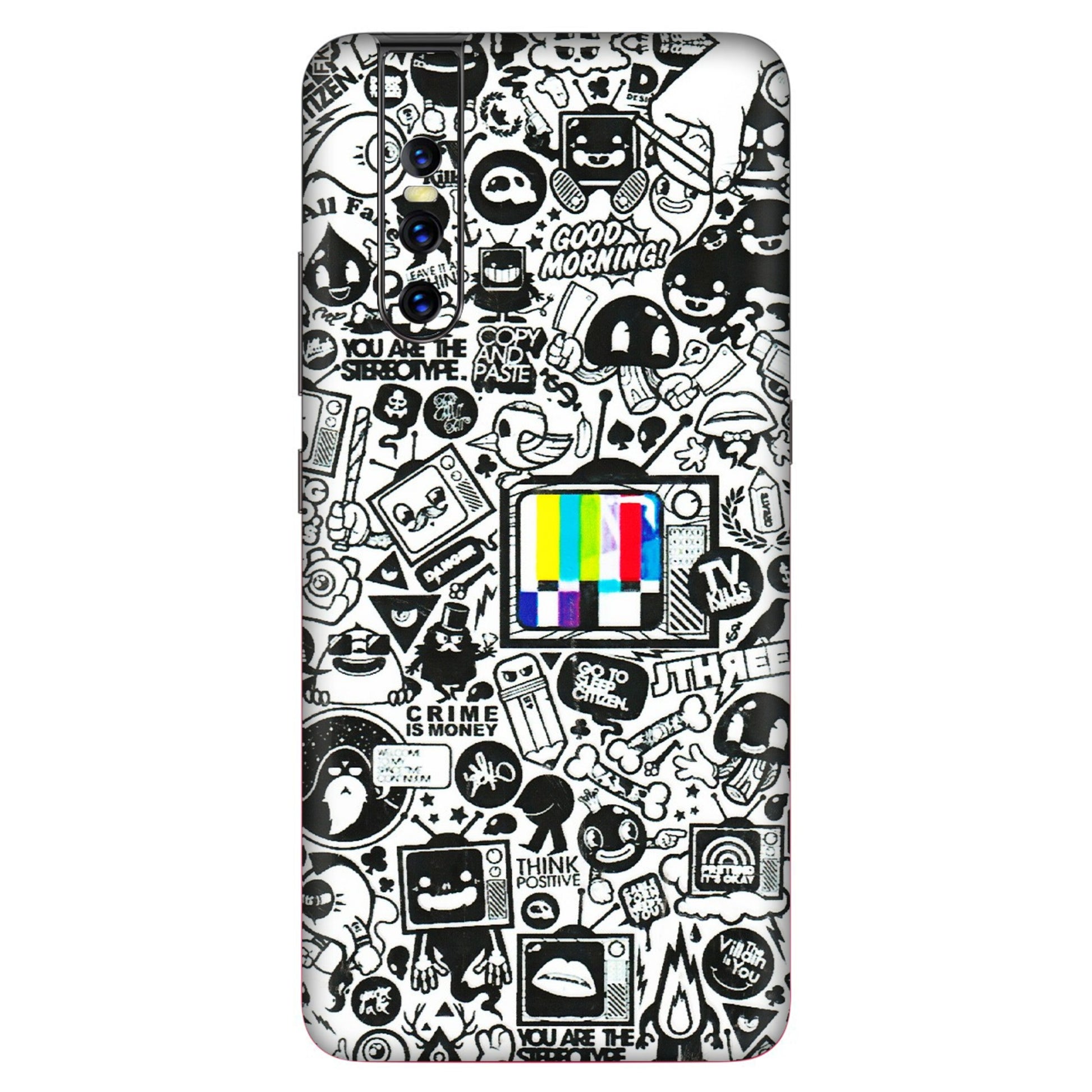 VIVO Z/V/X/T/U/S Series Phone Skins (All Models) - Doodles Positive Art - 3D Embossed Finish (L-263) Vivo V15 Pro