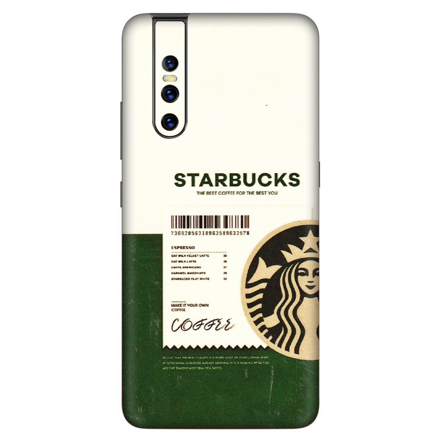 VIVO Z/V/X/T/U/S Series Phone Skins (All Models) - Starbucks Barcode - 3D Embossed Finish (L-308) Vivo V15 Pro