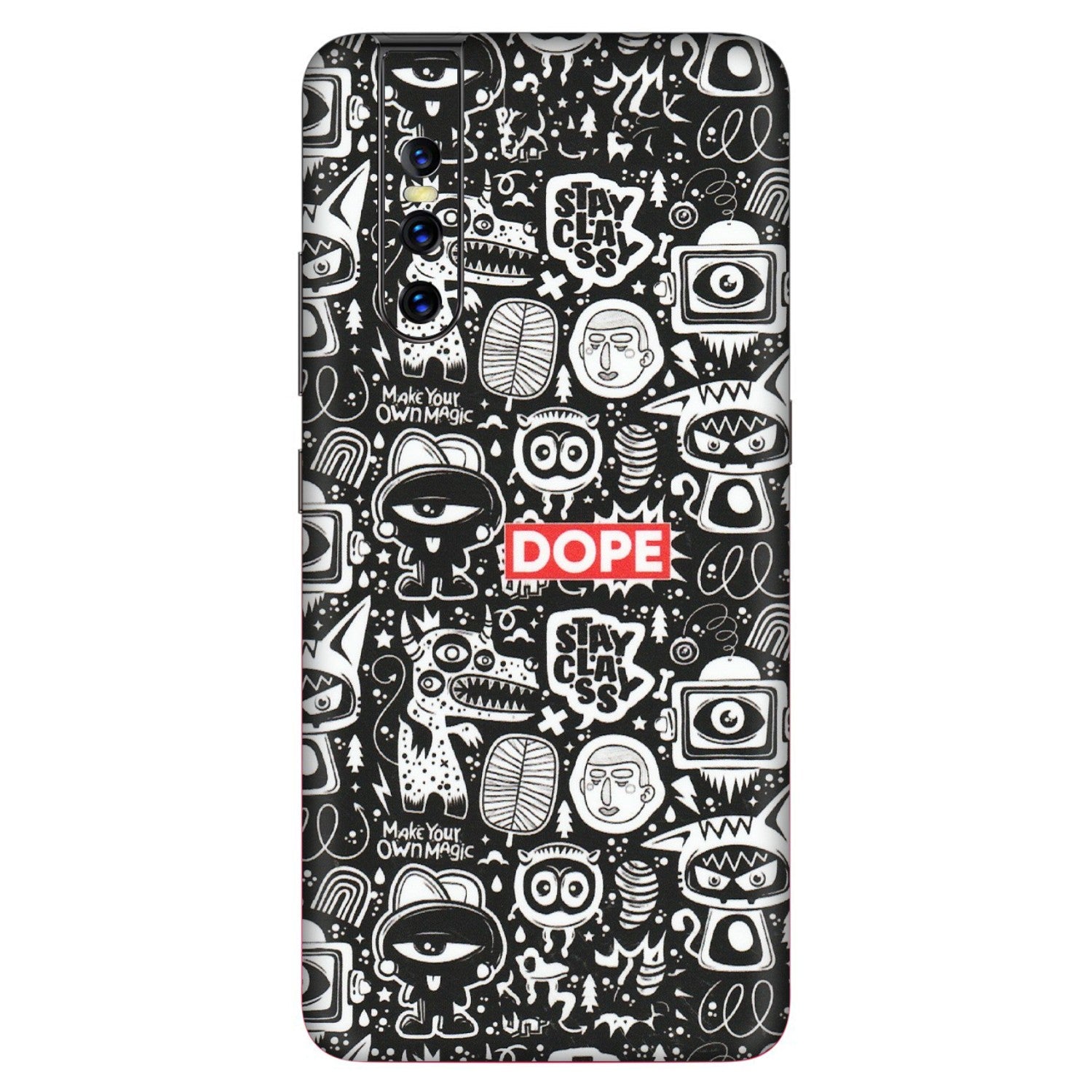 VIVO Z/V/X/T/U/S Series Phone Skins (All Models) - Dope Stay Classy Black Doodles - Matte Finish (M-126) Vivo V15 Pro
