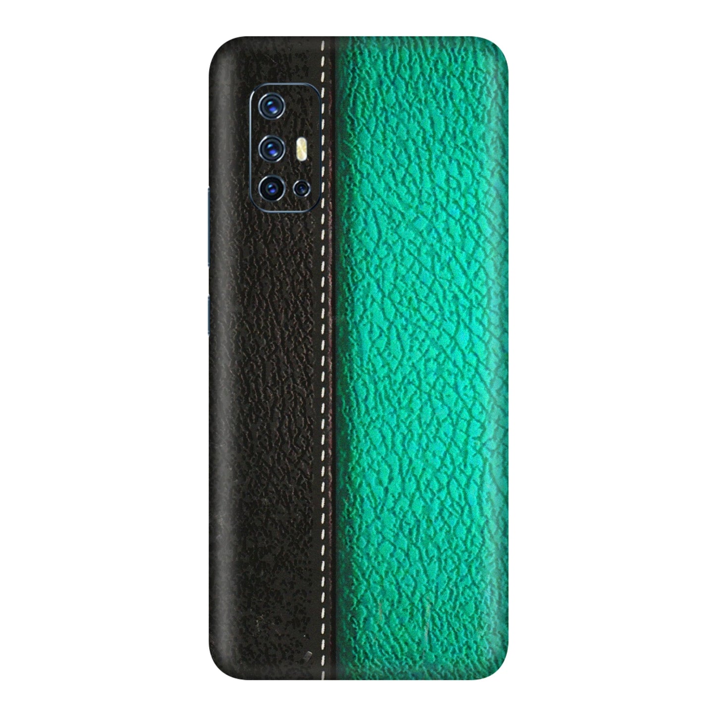 VIVO Z/V/X/T/U/S Series Phone Skins (All Models) - Black Green Dual Leather Stich - 3D Embossed Finish (L-233) Vivo V17