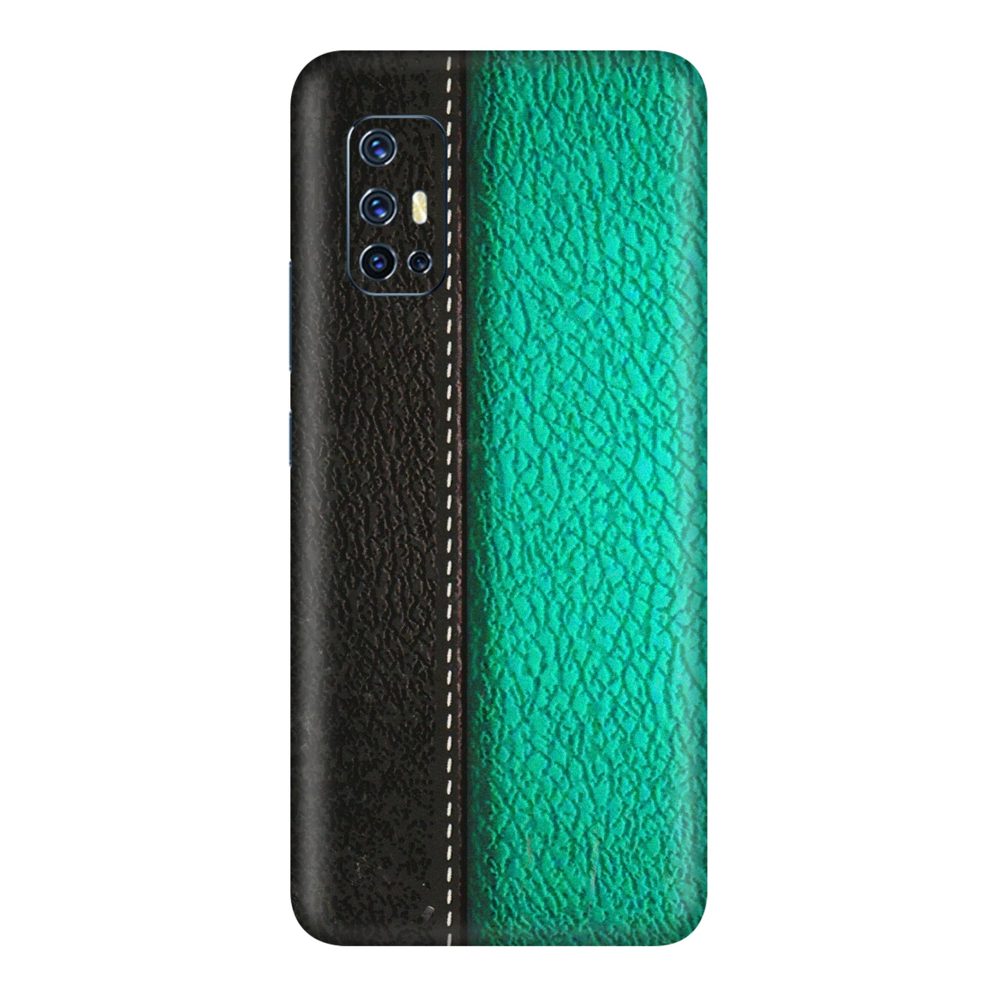 VIVO Z/V/X/T/U/S Series Phone Skins (All Models) - Black Green Dual Leather Stich - 3D Embossed Finish (L-233) Vivo V17
