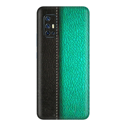 VIVO Z/V/X/T/U/S Series Phone Skins (All Models) - Black Green Dual Leather Stich - 3D Embossed Finish (L-233) Vivo V17