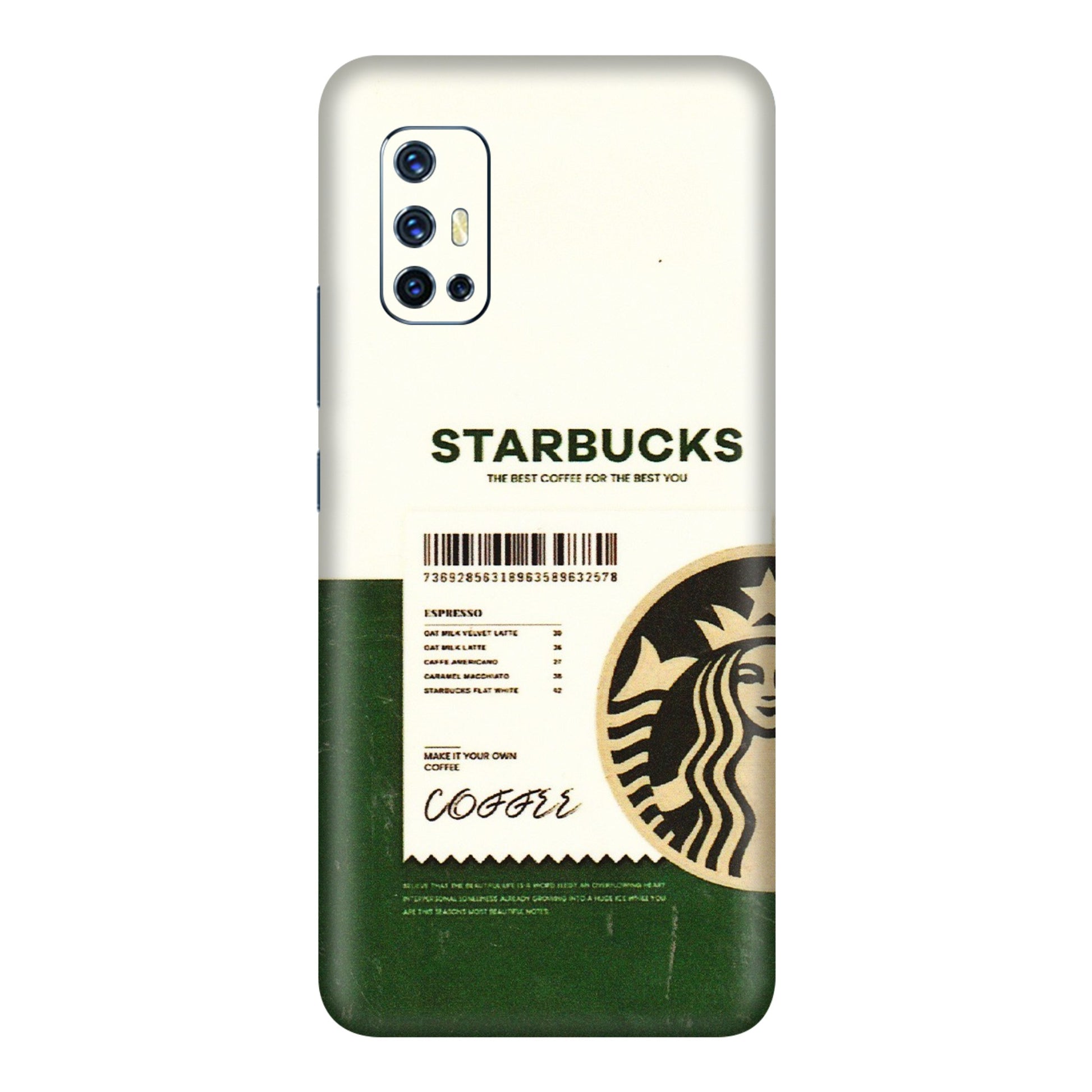 VIVO Z/V/X/T/U/S Series Phone Skins (All Models) - Starbucks Barcode - 3D Embossed Finish (L-308) Vivo V17