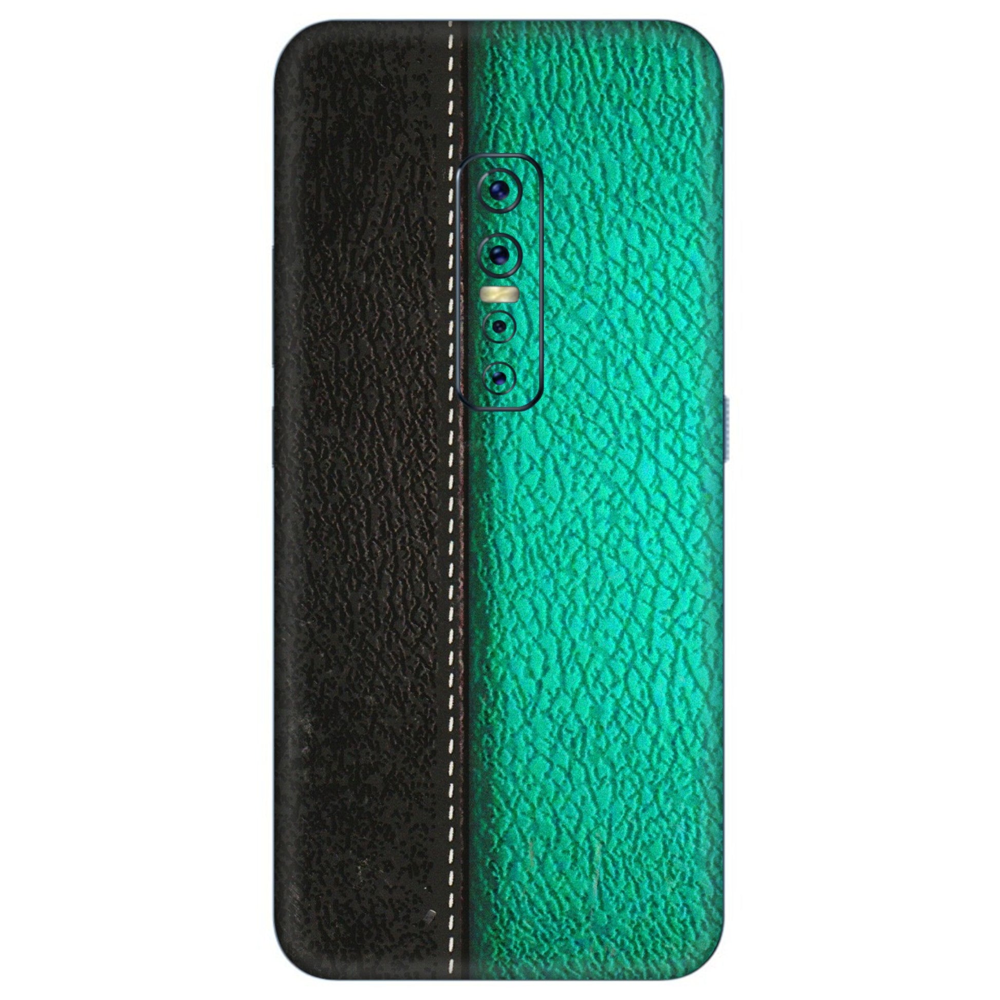 VIVO Z/V/X/T/U/S Series Phone Skins (All Models) - Black Green Dual Leather Stich - 3D Embossed Finish (L-233) Vivo V17 Pro