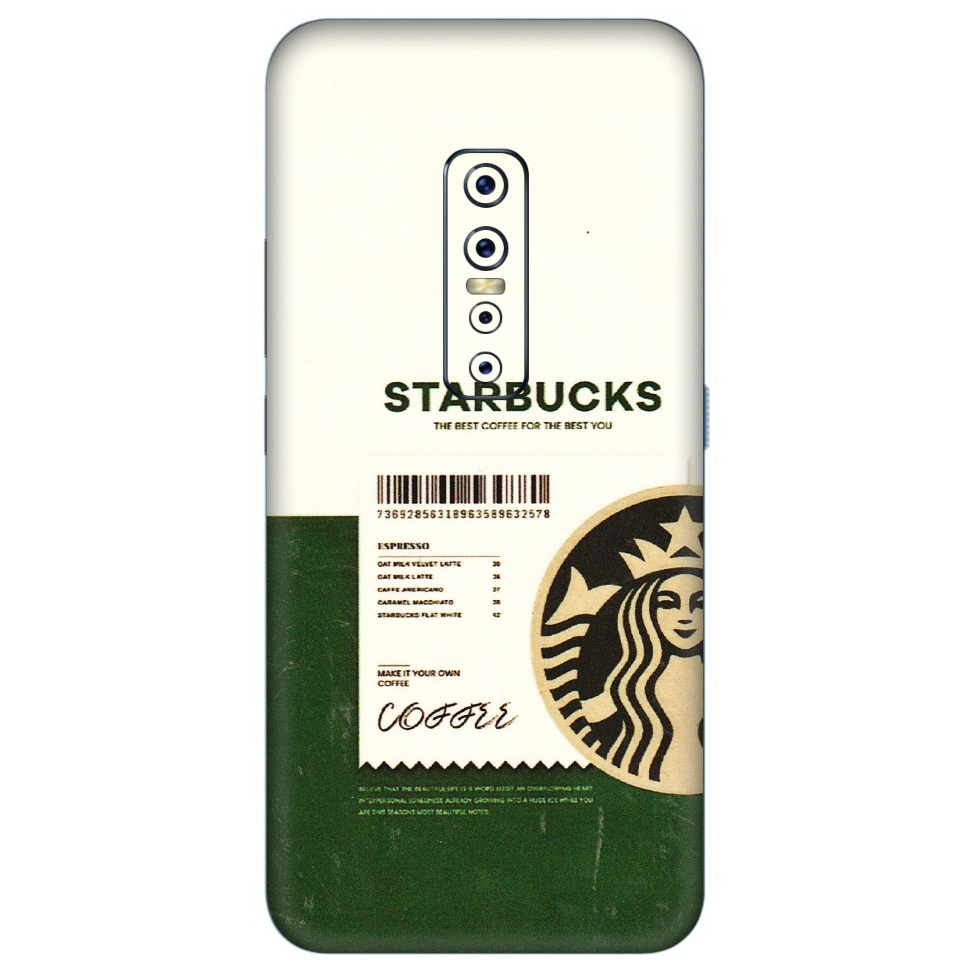 VIVO Z/V/X/T/U/S Series Phone Skins (All Models) - Starbucks Barcode - 3D Embossed Finish (L-308) Vivo V17 Pro