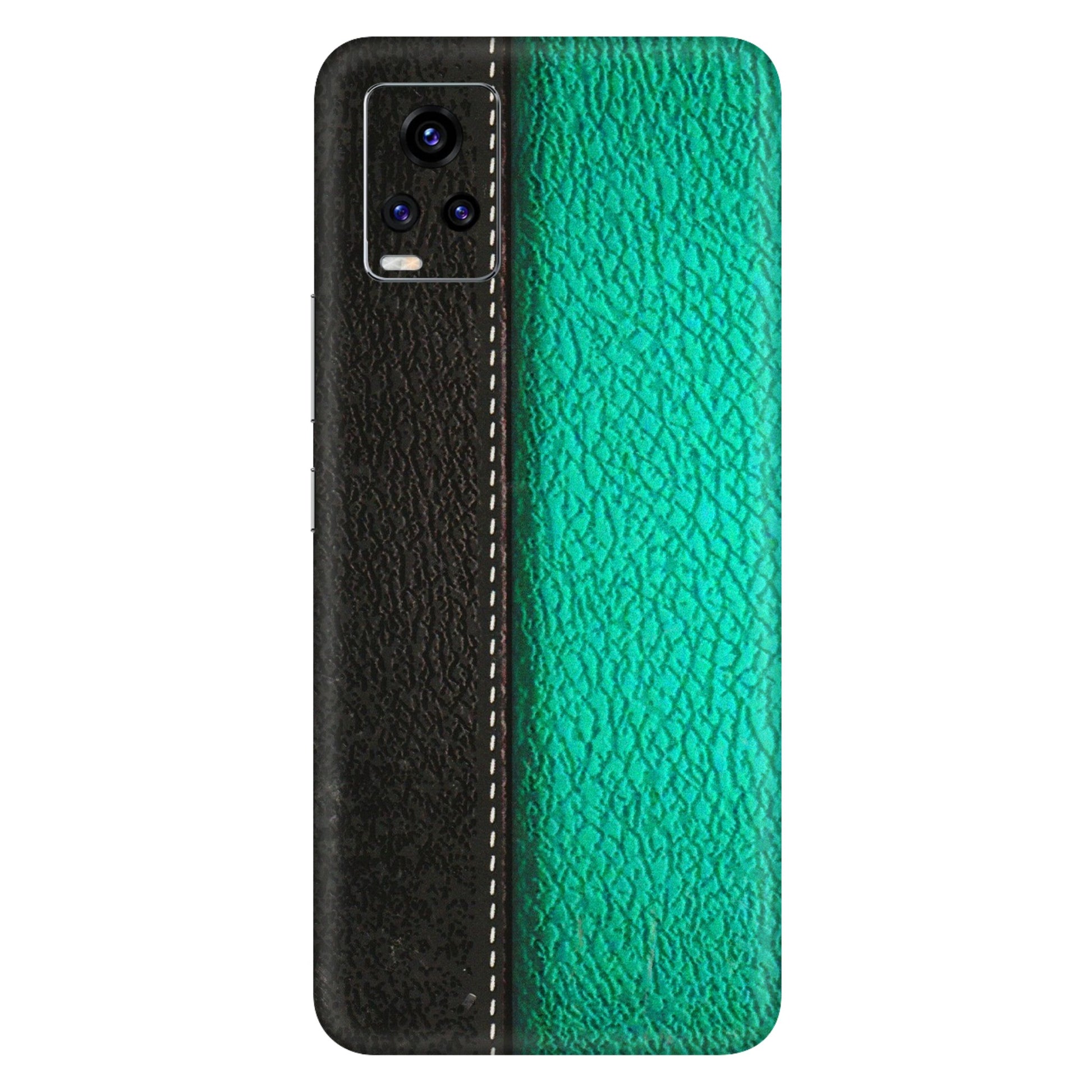 VIVO Z/V/X/T/U/S Series Phone Skins (All Models) - Black Green Dual Leather Stich - 3D Embossed Finish (L-233) Vivo V20
