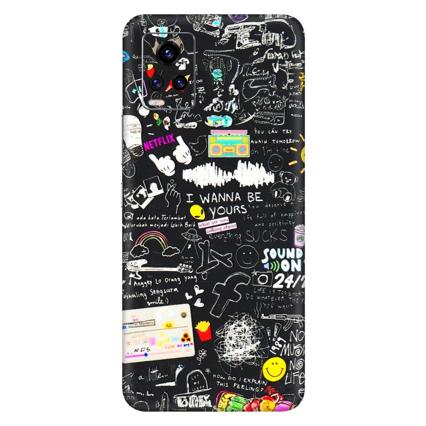 VIVO Z/V/X/T/U/S Series Phone Skins (All Models) - Black Creatives Doodles - 3D Embossed Finish (L-311) Vivo V20