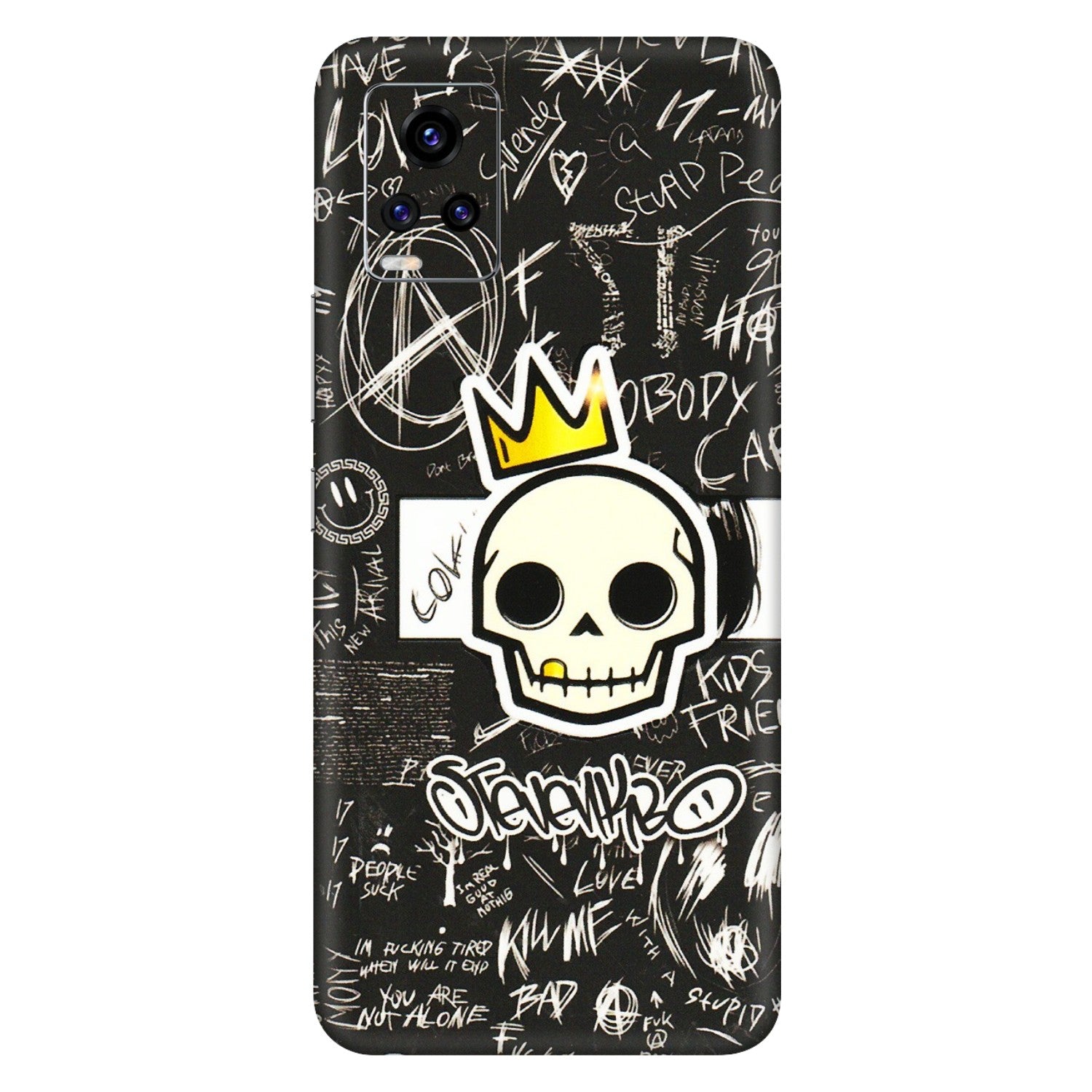 VIVO Z/V/X/T/U/S Series Phone Skins (All Models) - Funny Skull Black Chalk Grafitti - 3D Embossed Finish (L-22) Vivo V20 Pro