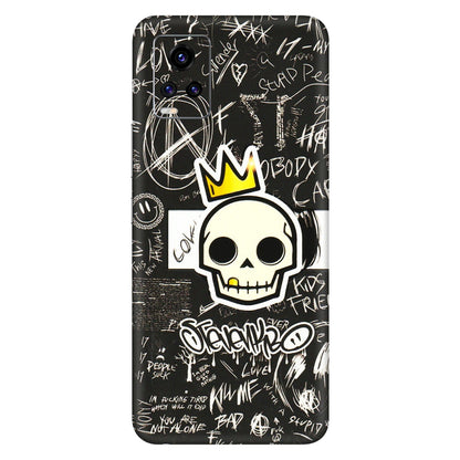 VIVO Z/V/X/T/U/S Series Phone Skins (All Models) - Funny Skull Black Chalk Grafitti - 3D Embossed Finish (L-22) Vivo V20 Pro