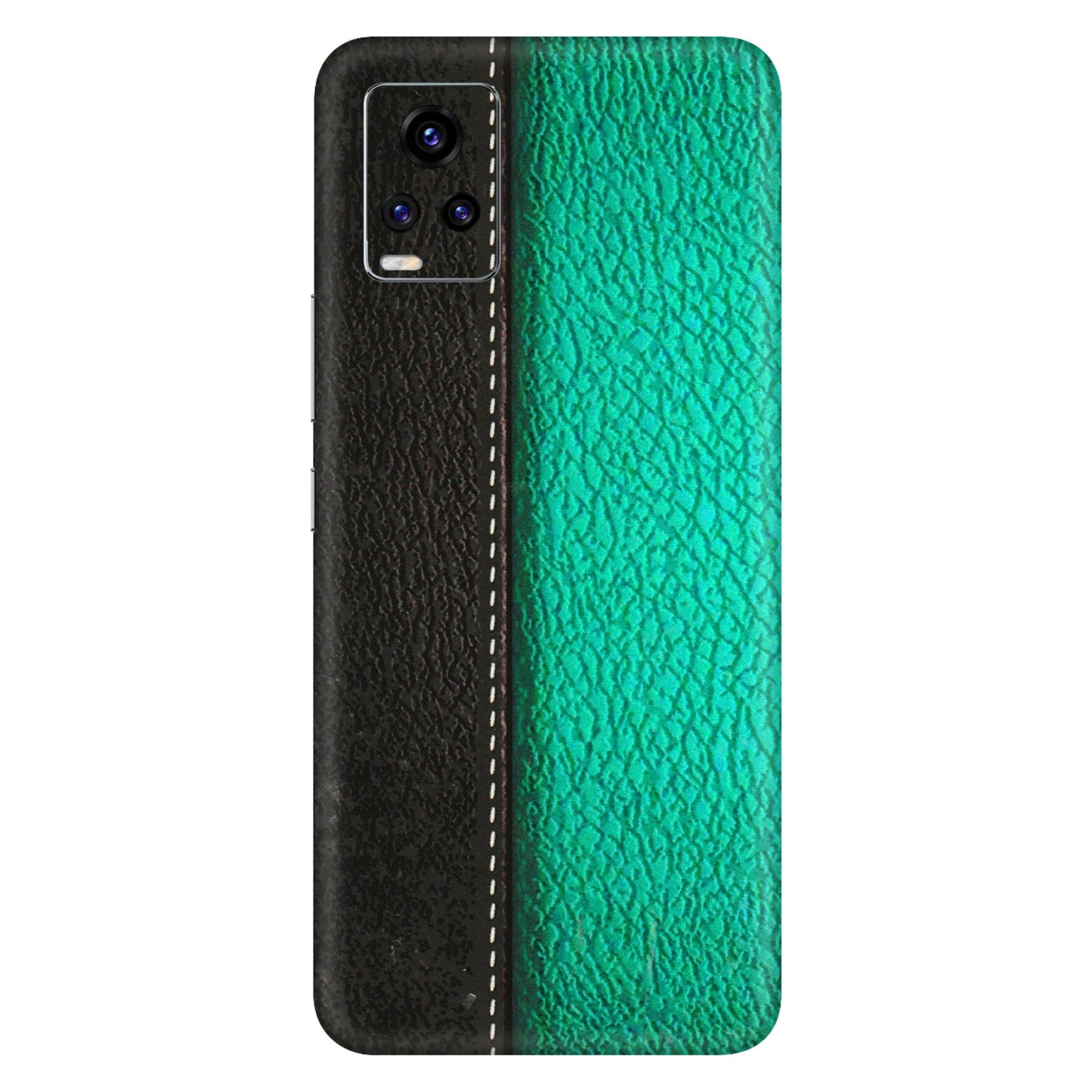 VIVO Z/V/X/T/U/S Series Phone Skins (All Models) - Black Green Dual Leather Stich - 3D Embossed Finish (L-233) Vivo V20 Pro
