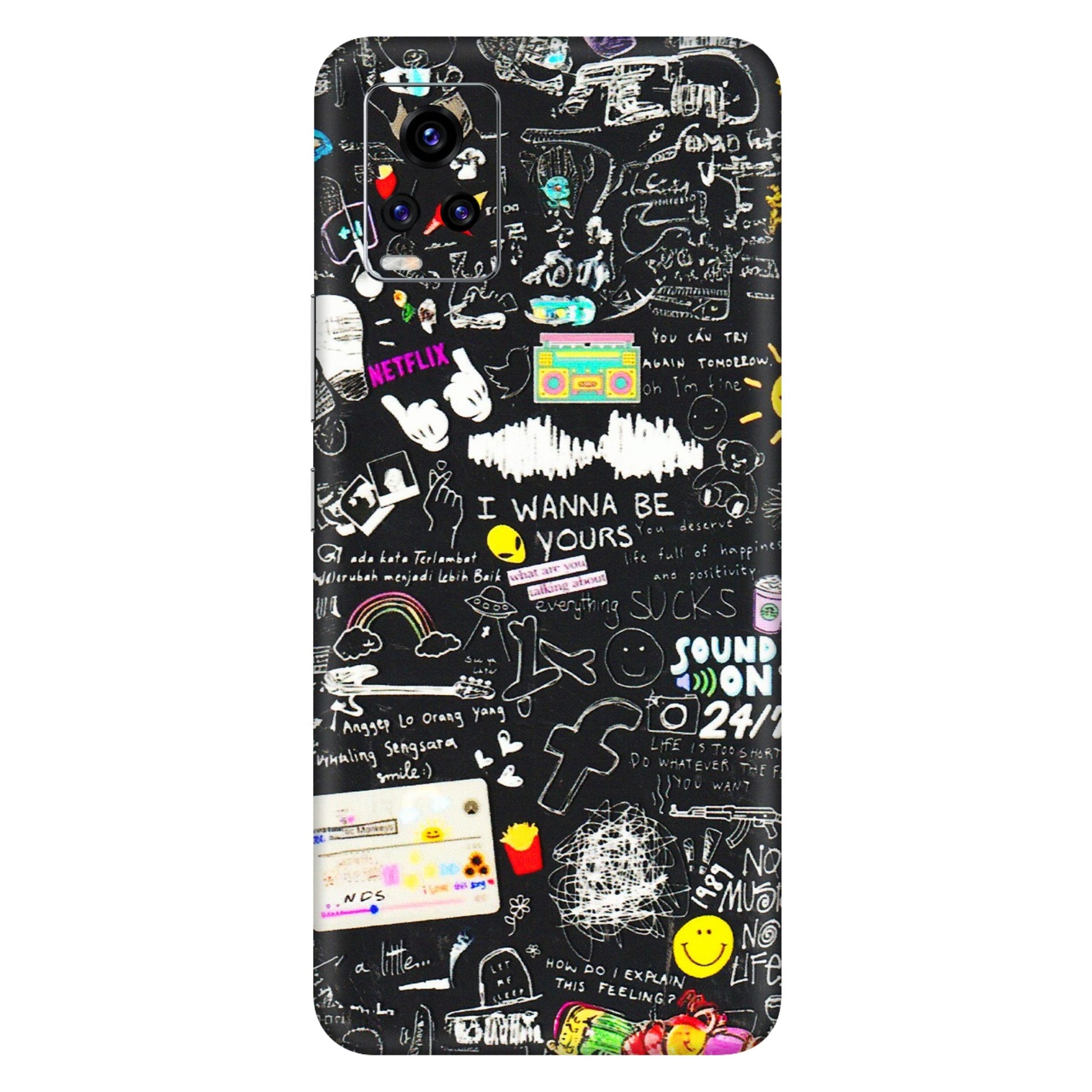 VIVO Z/V/X/T/U/S Series Phone Skins (All Models) - Black Creatives Doodles - 3D Embossed Finish (L-311) Vivo V20 Pro