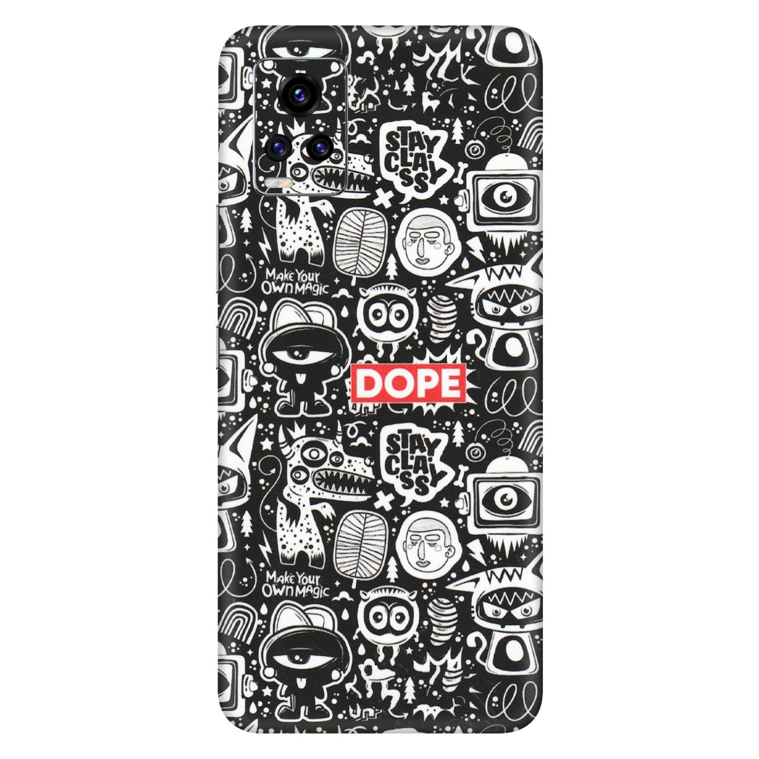 VIVO Z/V/X/T/U/S Series Phone Skins (All Models) - Dope Stay Classy Black Doodles - Matte Finish (M-126) Vivo V20 Pro