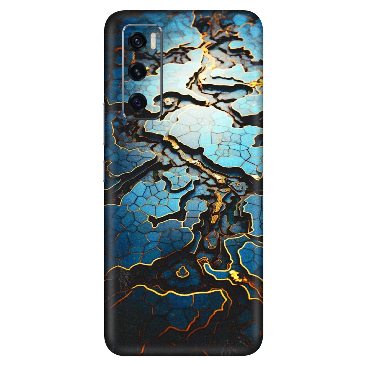 VIVO Z/V/X/T/U/S Series Phone Skins (All Models) - Blue Gold Abstract - 3D Embossed Finish (L-11) Vivo V20 SE
