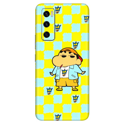 VIVO Z/V/X/T/U/S Series Phone Skins (All Models) - Yellow Blue Shinchan Cute - 3D Embossed Finish (L-221) Vivo V20 SE