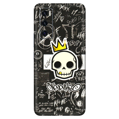 VIVO Z/V/X/T/U/S Series Phone Skins (All Models) - Funny Skull Black Chalk Grafitti - 3D Embossed Finish (L-22) Vivo V20 SE