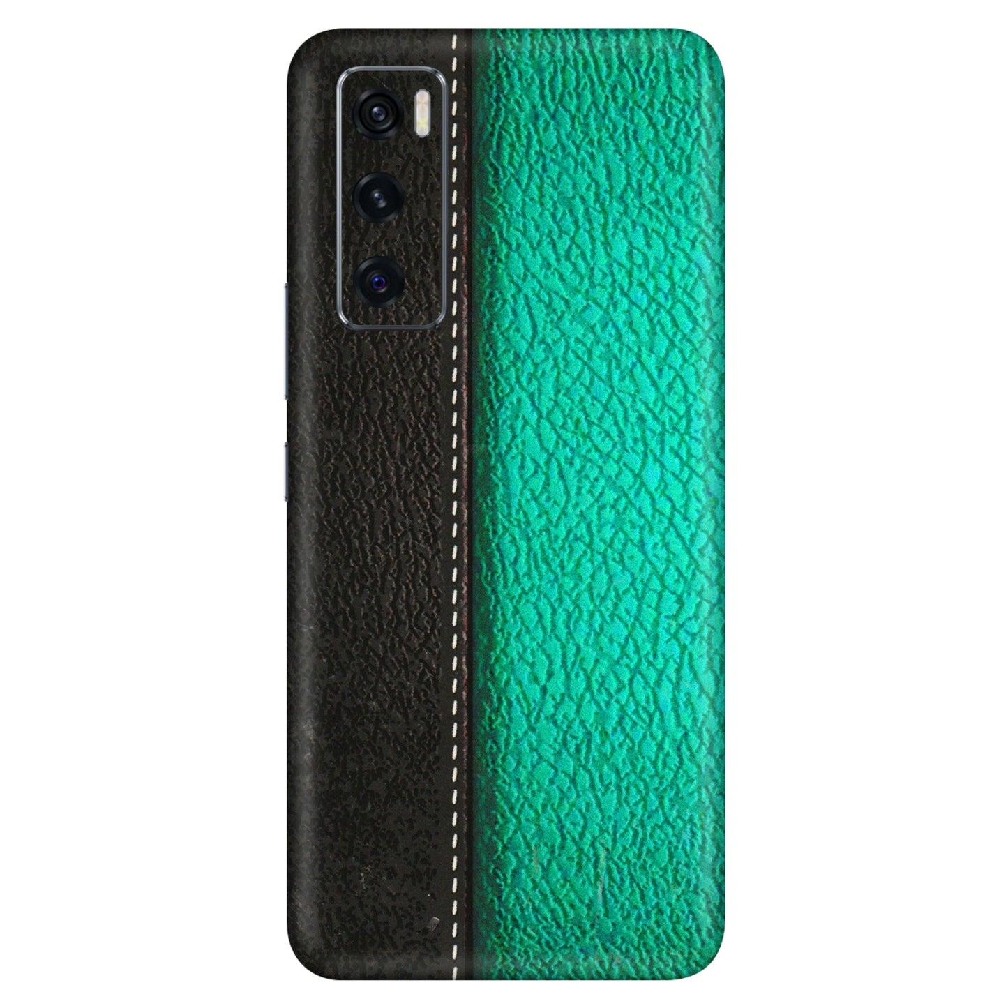 VIVO Z/V/X/T/U/S Series Phone Skins (All Models) - Black Green Dual Leather Stich - 3D Embossed Finish (L-233) Vivo V20 SE