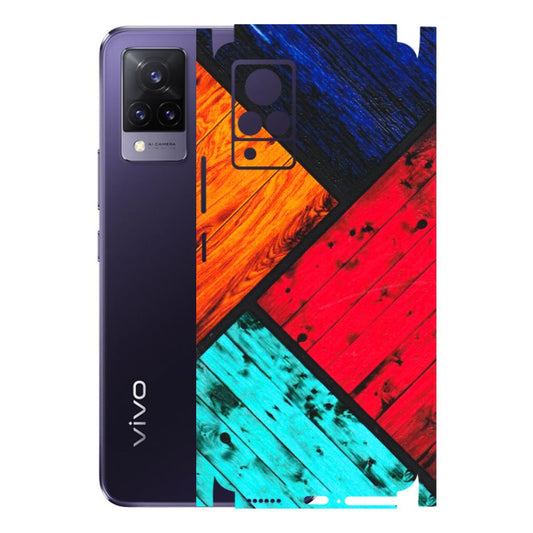 VIVO Z/V/X/T/U/S Series Phone Skins (All Models) - Colourful Wood Panels Abstract - 3D Embossed Finish (L-09) Vivo V21 5G