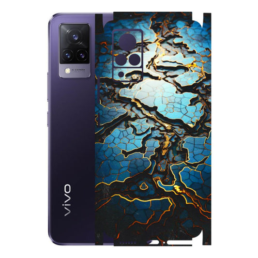 VIVO Z/V/X/T/U/S Series Phone Skins (All Models) - Blue Gold Abstract - 3D Embossed Finish (L-11) Vivo V21 5G