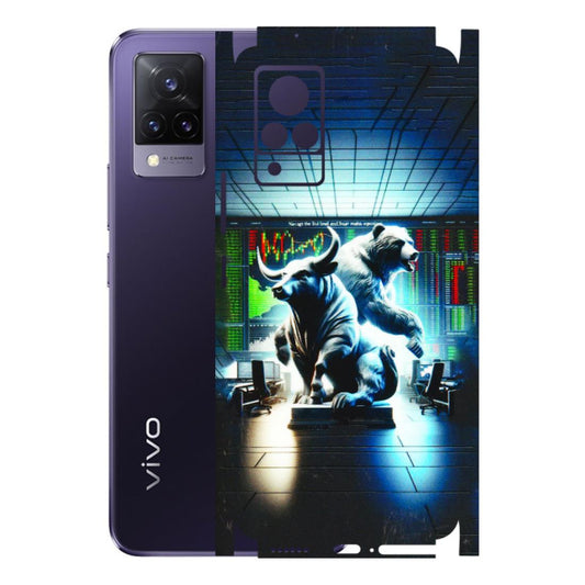 VIVO Z/V/X/T/U/S Series Phone Skins (All Models) - Stock Market Sensex Bear vs Bulls - 3D Embossed Finish (L-15) Vivo V21 5G