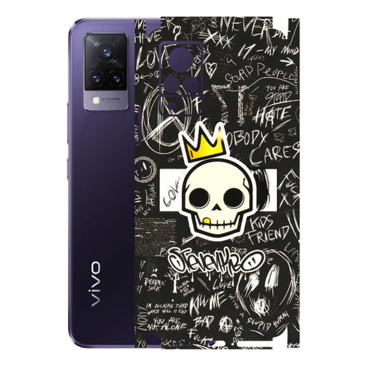 VIVO Z/V/X/T/U/S Series Phone Skins (All Models) - Funny Skull Black Chalk Grafitti - 3D Embossed Finish (L-22) Vivo V21 5G