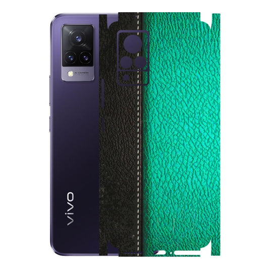 VIVO Z/V/X/T/U/S Series Phone Skins (All Models) - Black Green Dual Leather Stich - 3D Embossed Finish (L-233) Vivo V21 5G