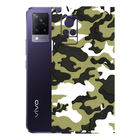 VIVO Z/V/X/T/U/S Series Phone Skins (All Models) - Camouflages White And Green - 3D Embossed Finish (L-243) Vivo V21 5G